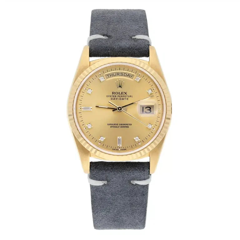 Rolex Day-Date 18238 36mm 18K Yellow Gold Watch Fluted Bezel Champagne Diamond