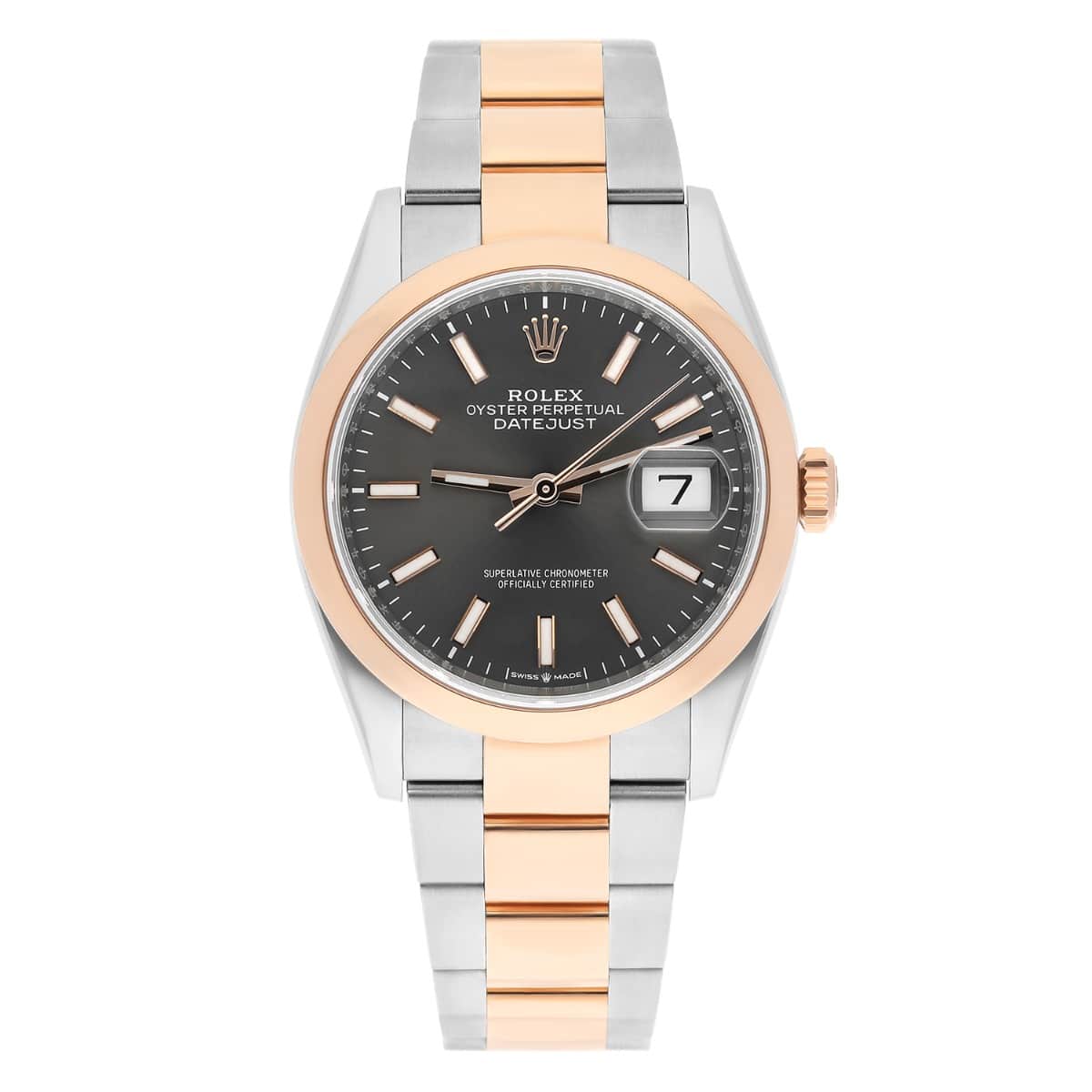 Rolex Datejust 36 126201 Rose Gold/Steel Dark Rhodium Index Dial, Domed Bezel Oyster
