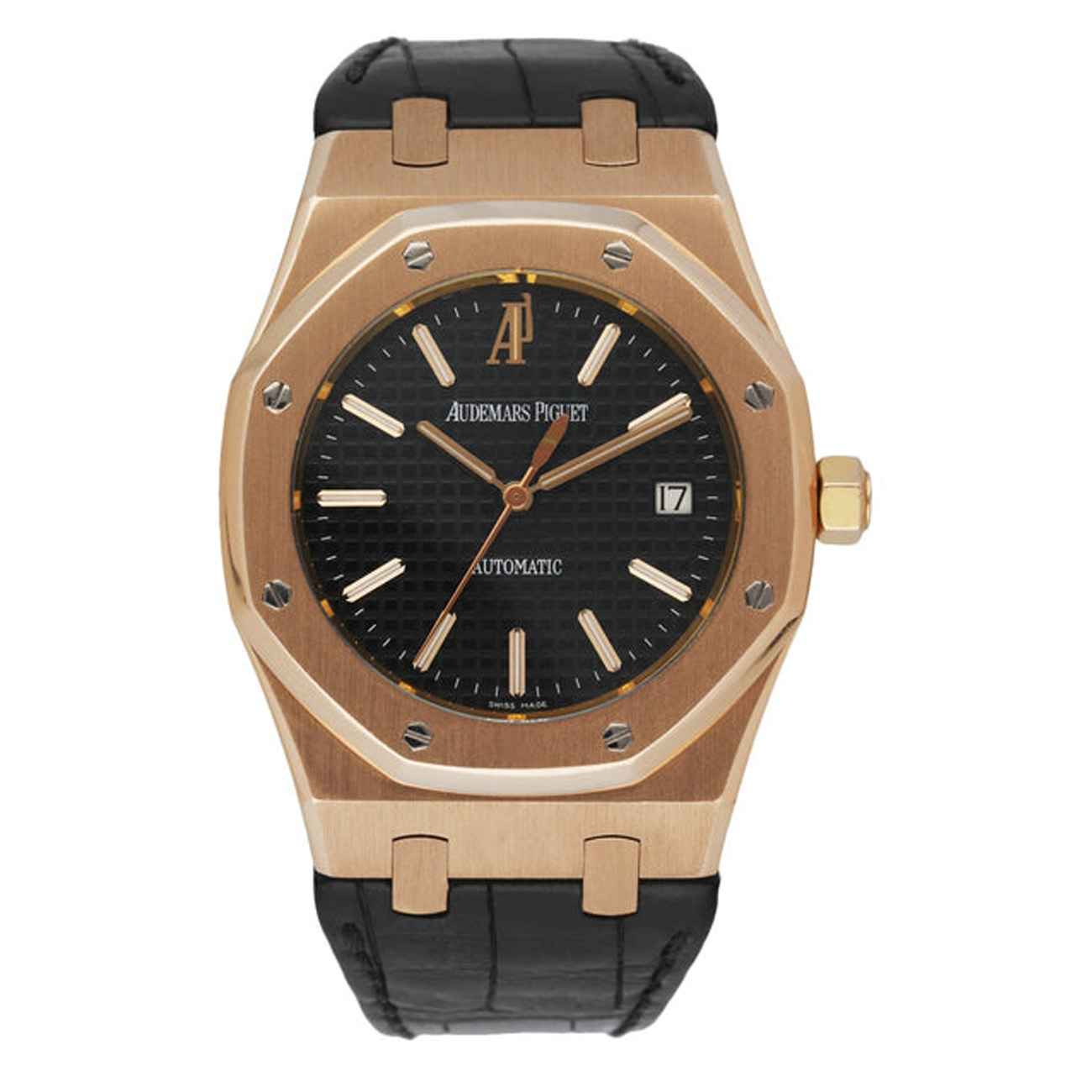 Audemars Piguet Royal Oak 15300OR.OO.D088CR.02 39mm Black Dial Brown Leather Strap Rose Gold Watch 2007