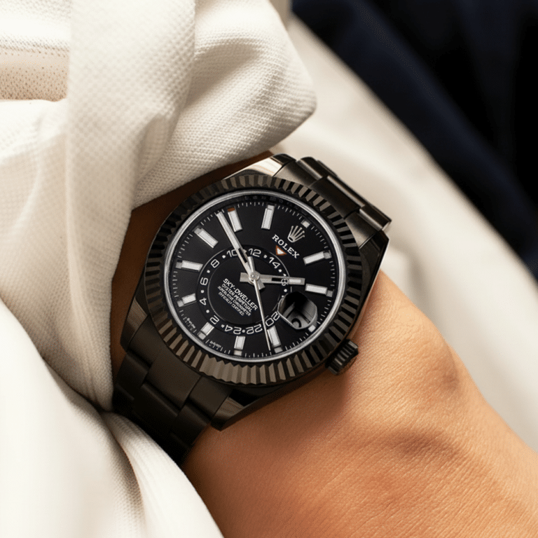 Rolex Sky-Dweller 326934 black dial watch, side view