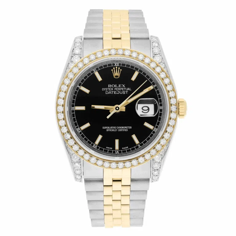 Rolex Datejust 36 Gold/Steel 116233 Black Index Dial Jubilee Band Diamond Watch