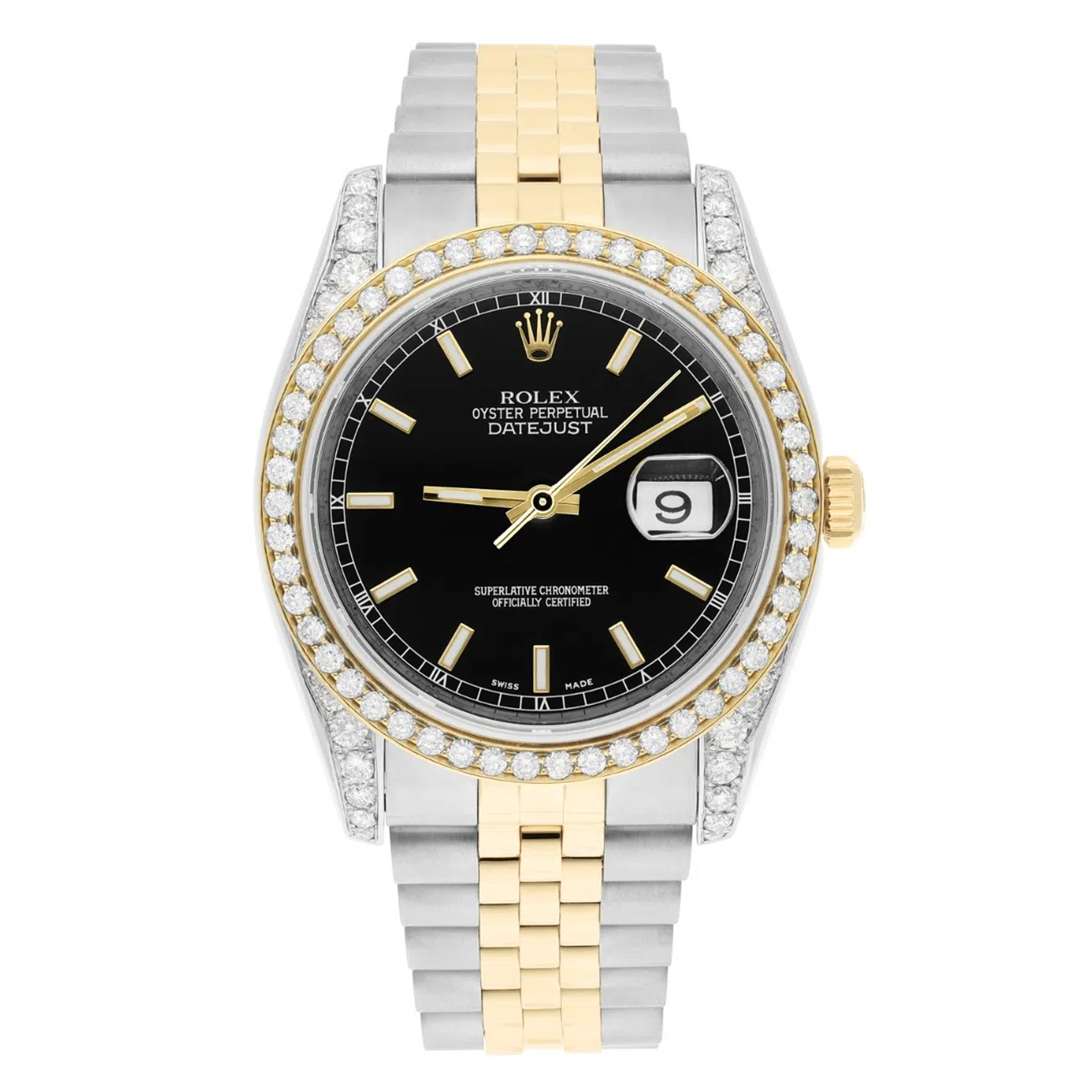 Rolex Datejust 36 Gold/Steel 116233 Black Index Dial Jubilee Band Diamond Watch