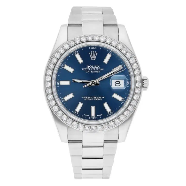 Rolex Datejust 41 116334 Steel Blue Index Dial Custom Diamond Bezel Watch Oyster