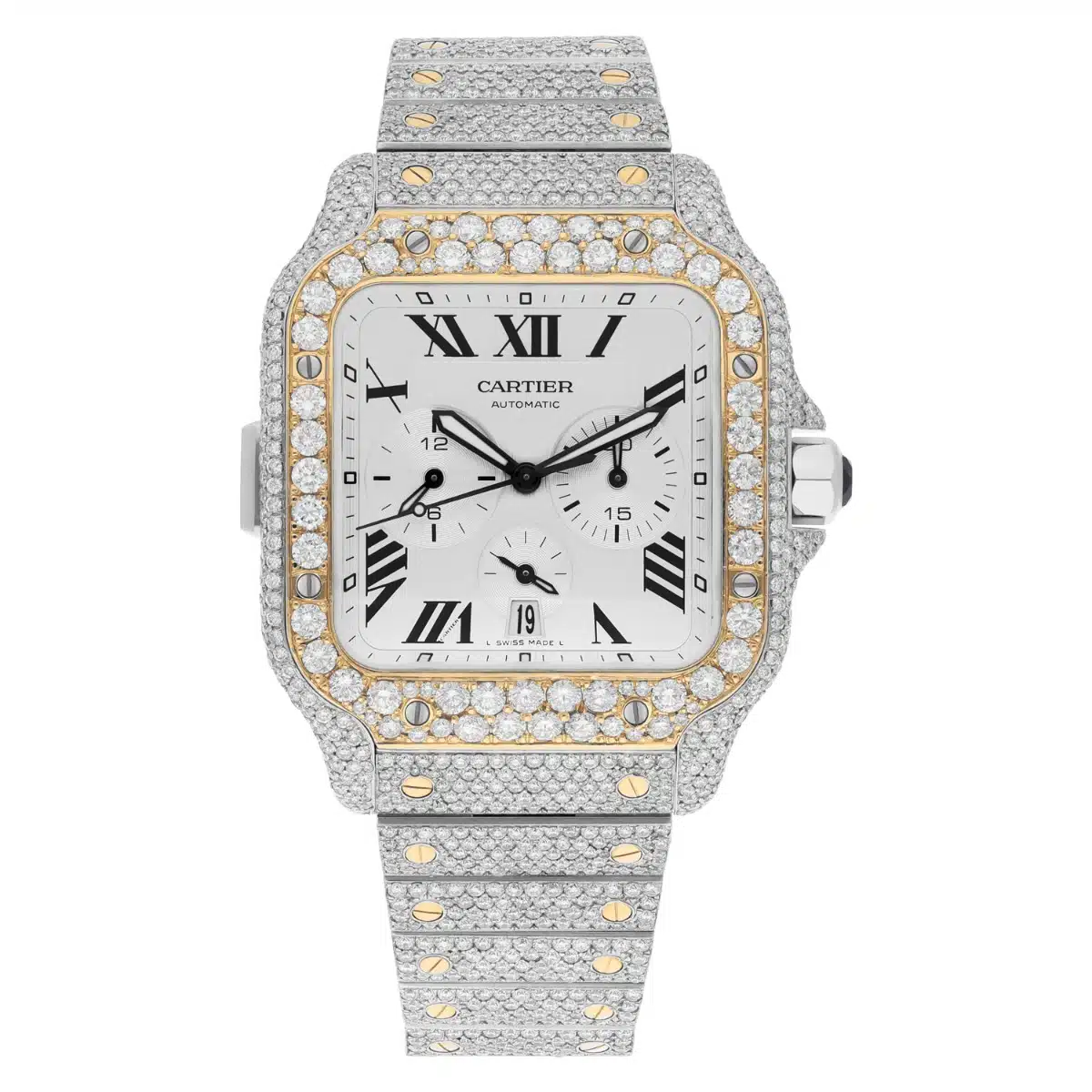 Cartier Santos De Cartier Chronograph Two Tone Custom Diamond Watch W2SA0008 Cartier Santos De Cartier Chronograph Two Tone Custom Diamond Watch W2SA0008