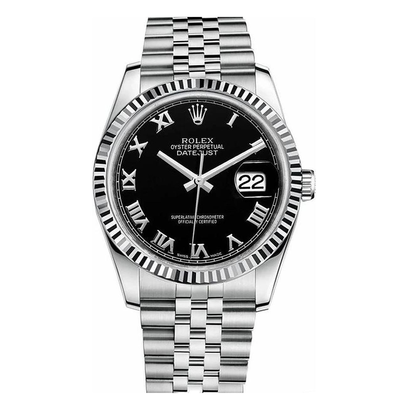 Rolex Datejust 36mm 116234 Black Roman Dial Jubilee Stainless Steel Watch