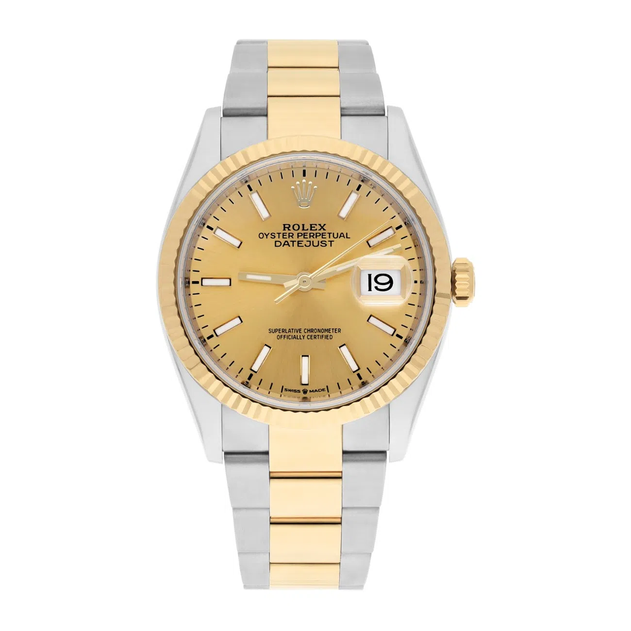 Rolex 126233 Datejust 36mm Two-Tone Yellow Gold Fluted Bezel Champagne Dial