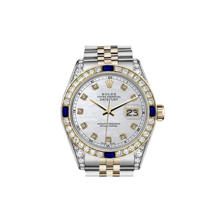 Rolex Datejust 36mm Diamond Bezel & Shoulders White Mother of Pearl Diamond Dial Two Tone Jubilee Watch