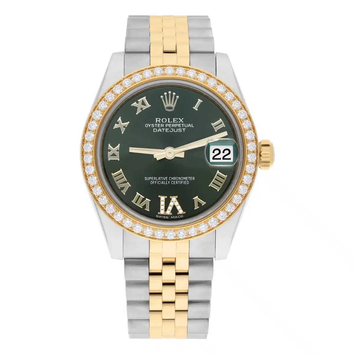 Rolex Datejust 178383-0005 Stainless Steel & 18K Yellow Gold 31mm Diamond Bezel Green Dial