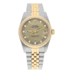 Rolex Datejust 31mm 68273 Champagne Houndstooth Diamond Dial Two Tone Watch Circa 1993