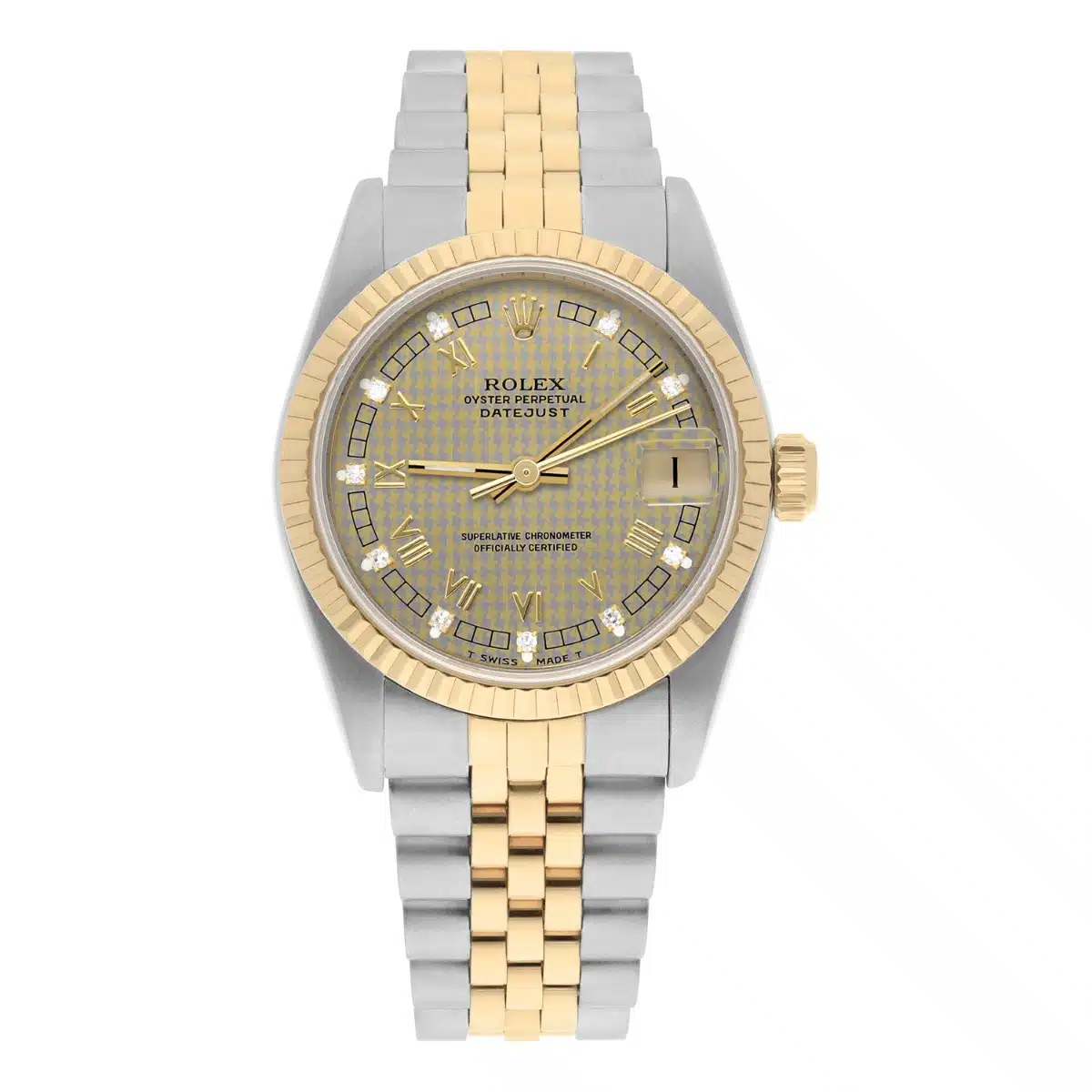 Rolex Datejust 31mm 68273 Champagne Houndstooth Diamond Dial Two Tone Watch Circa 1993