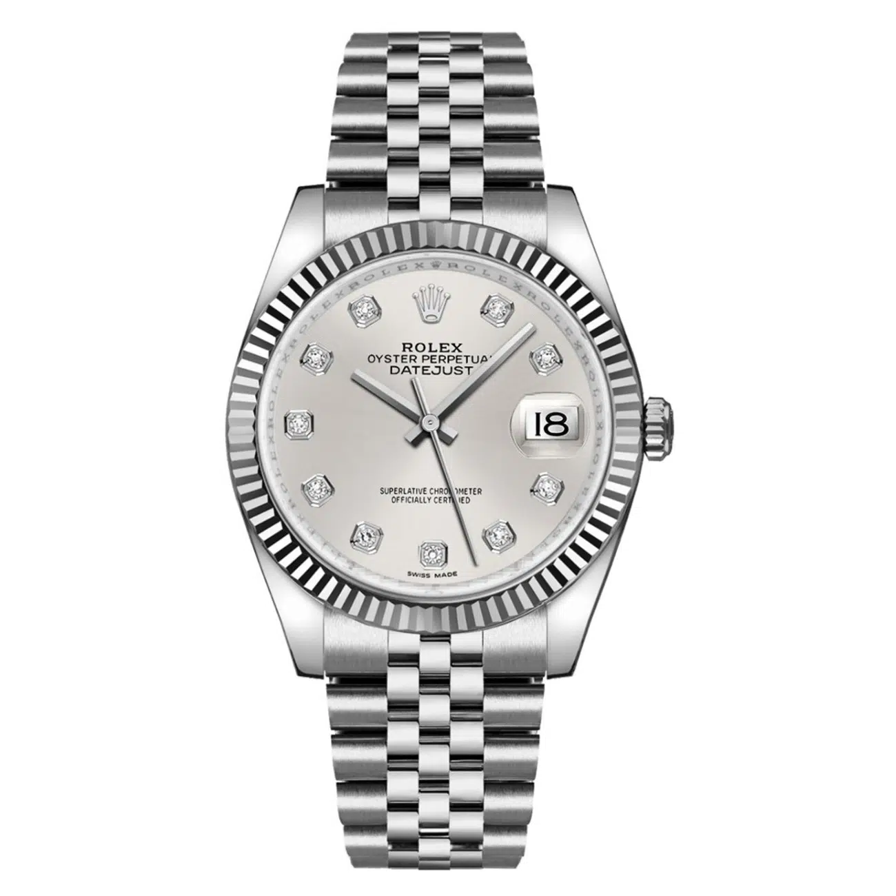 Rolex Datejust 36mm Jubilee 116234G Stainless Steel with Silver Diamond Dial Watch 2007