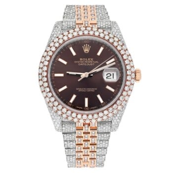 Rolex Datejust 41mm 126331 Rose Gold and Stainless Steel Fully Iced Out Watch