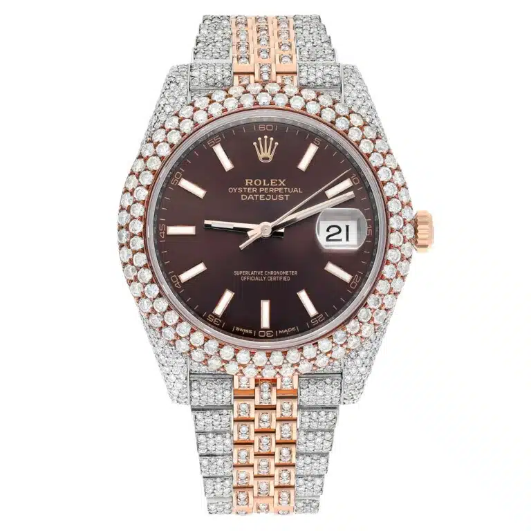 Rolex Datejust 41mm 126331 Rose Gold and Stainless Steel Fully Iced Out Watch