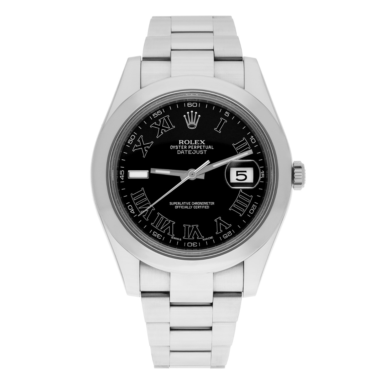 Rolex Datejust II Steel Black Roman Dial Oyster Mens 41mm Watch 116300 Complete