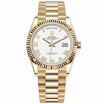 Rolex Day-Date 36mm 128238-0076 Presidential Yellow Gold Watch White Roman Dial
