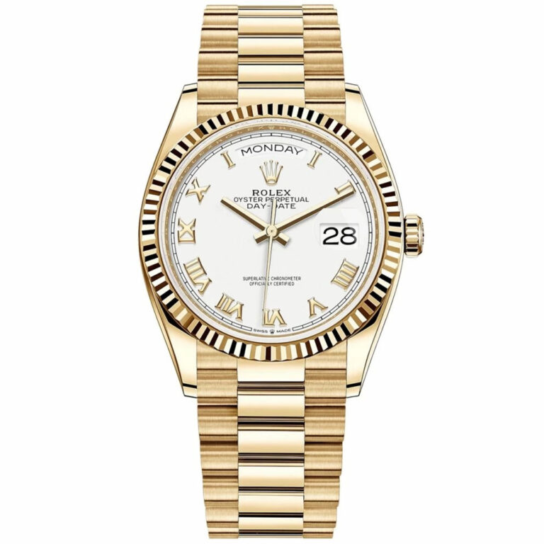 Rolex Day-Date 36mm 128238-0076 Presidential Yellow Gold Watch White Roman Dial