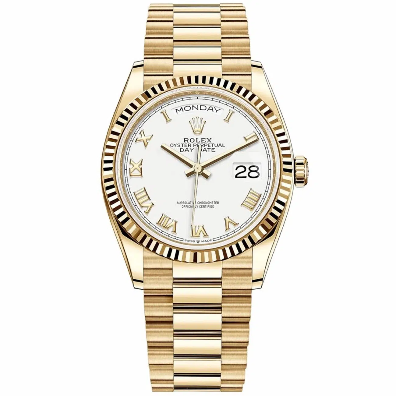 Rolex Day-Date 36mm 128238-0076 Presidential Yellow Gold Watch White Roman Dial