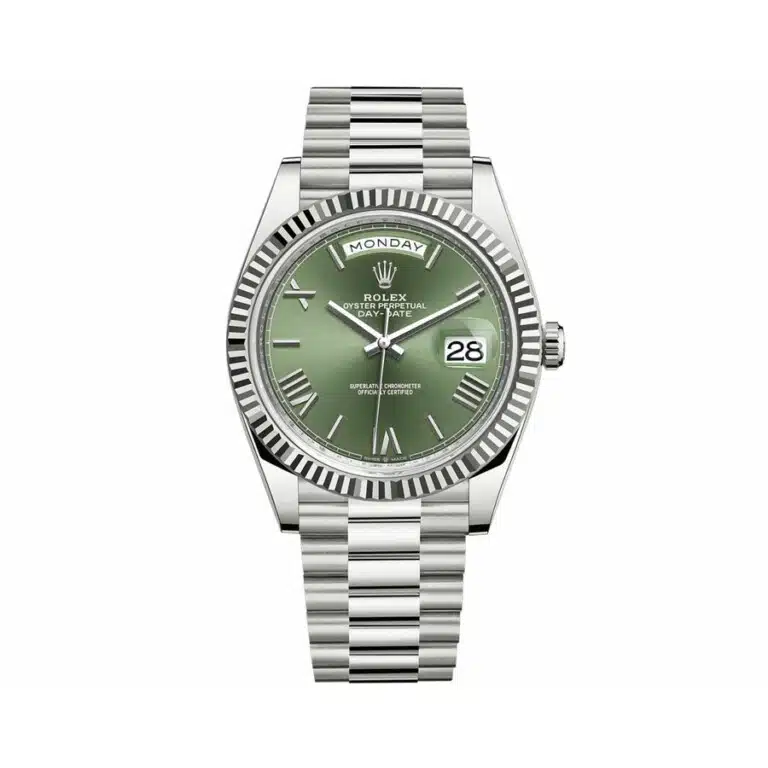 Rolex Day-Date 40mm President 228239-0033 White Gold Watch Green Roman Dial