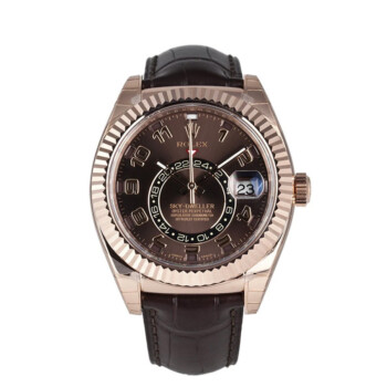 Rolex Sky-Dweller 42mm 326135 Rose Gold With Brown Leather Strap Chocolate Arabic Dial 2018