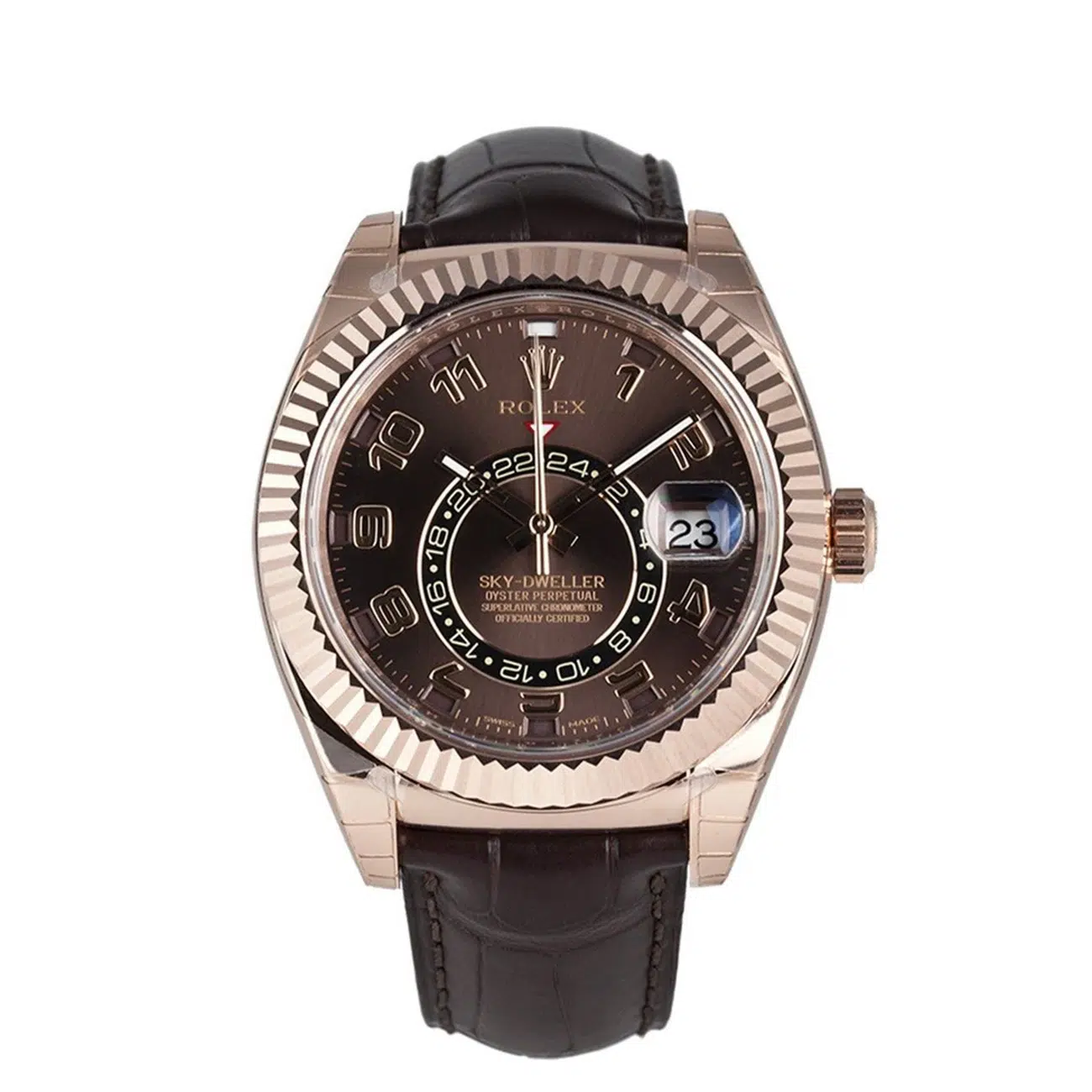 Rolex Sky-Dweller 42mm 326135 Rose Gold With Brown Leather Strap Chocolate Arabic Dial 2018