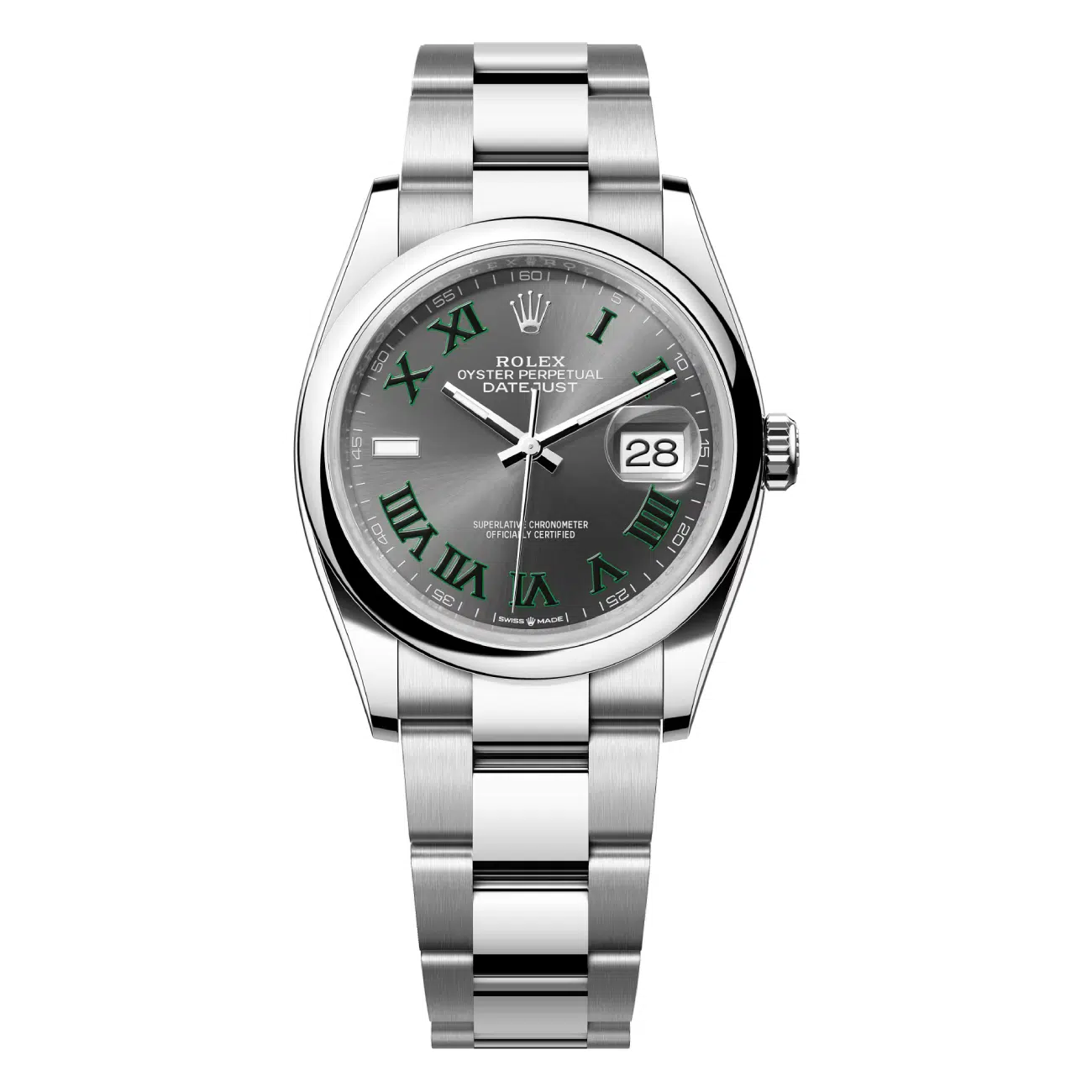Rolex Datejust 36mm 126200-0018 Oyster Stainless Steel Watch Wimbledon Grey Roman Dial 2024