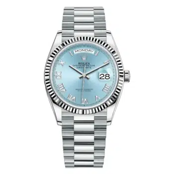 Rolex Day-Date 128236-0008 Platinum Bracelet Ice Blue Roman Dial