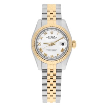 Rolex Datejust 26mm 179173 Two Tone Ladies Watch White Roman Dial Jubilee Band