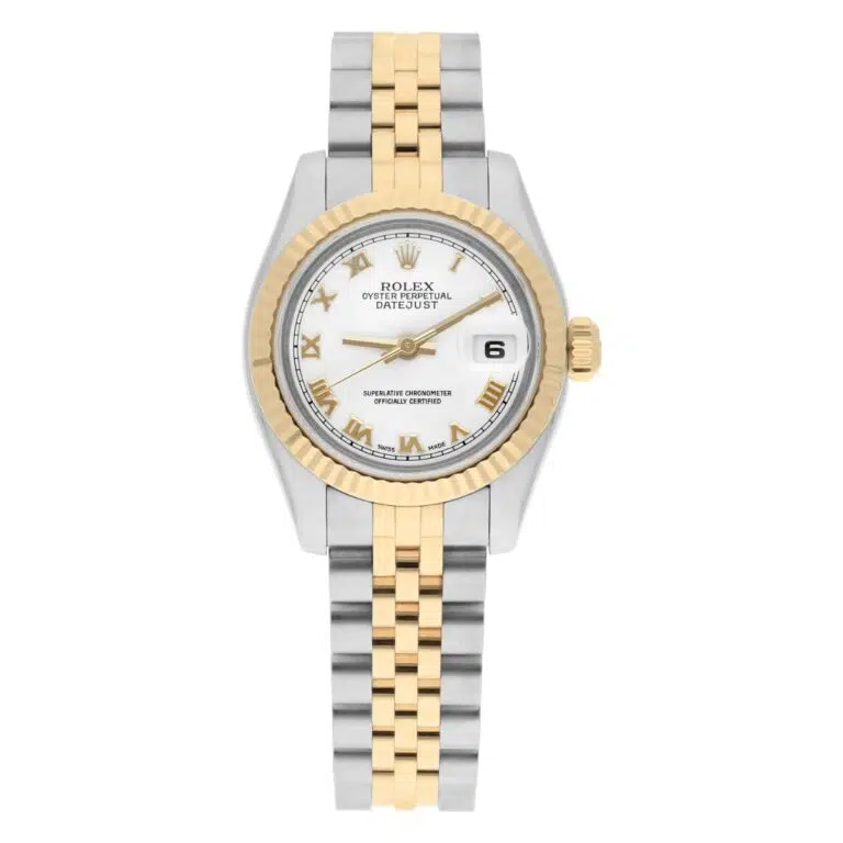 Rolex Datejust 26mm 179173 Two Tone Ladies Watch White Roman Dial Jubilee Band