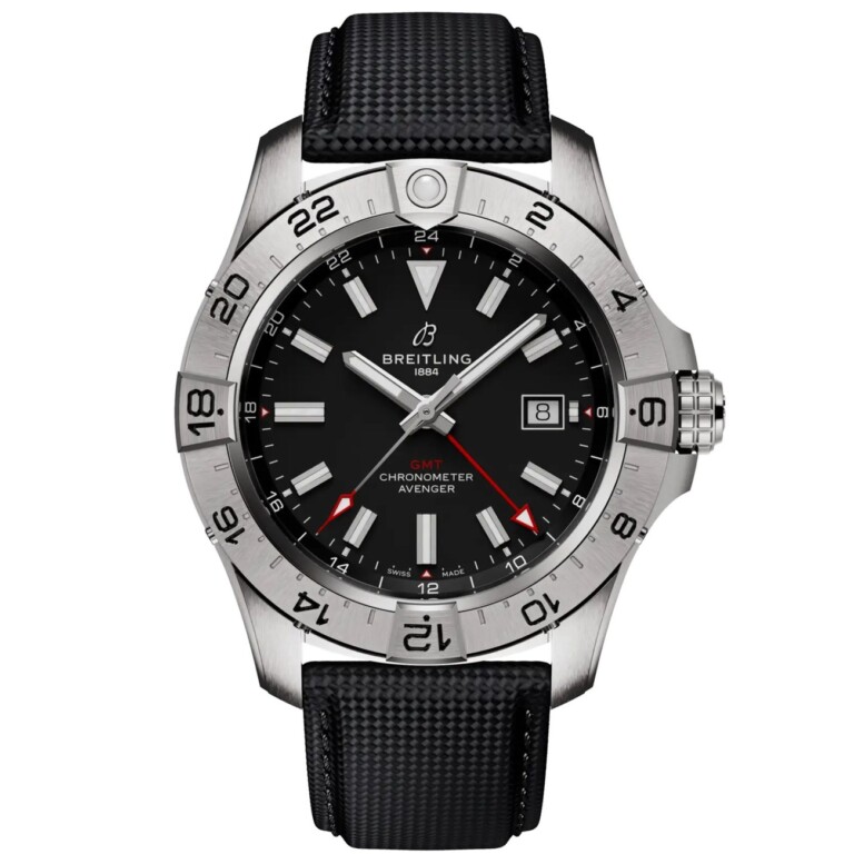 Breitling Avenger GMT Black Dial A32320101B1X1 Stainless Steel With Black Calfskin Leather Strap