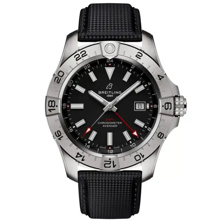 Breitling Avenger GMT Black Dial A32320101B1X1 Stainless Steel With Black Calfskin Leather Strap