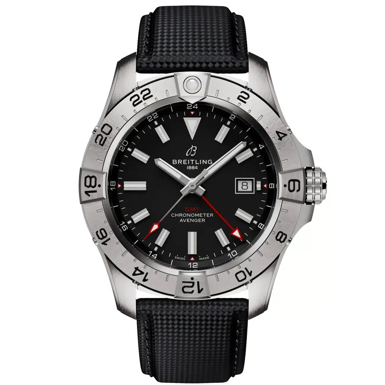 Breitling Avenger GMT Black Dial A32320101B1X1 Stainless Steel With Black Calfskin Leather Strap