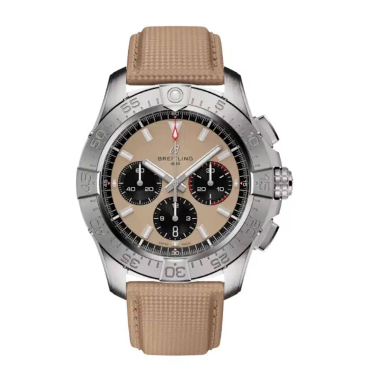 Breitling Avenger B01 Chronogragh AB0147101A1X1 44mm Beige Dial Unidirectional, Ratcheted Bezel Stainless Steel with Sand Calfskin Leather Strap Watch