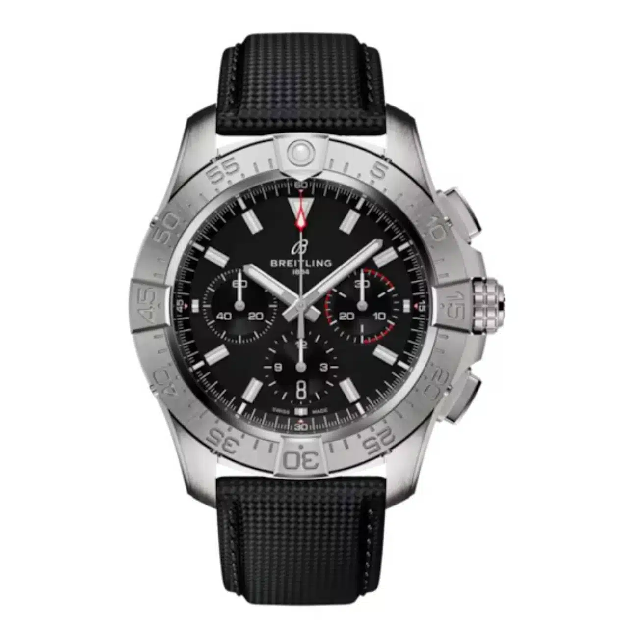 Breitling Avenger B01 Chronogragh AB0147101B1X1 44mm Black Dial Unidirectional, Ratcheted Bezel Stainless Steel With Anthracite Calfskin Leather Strap Watch
