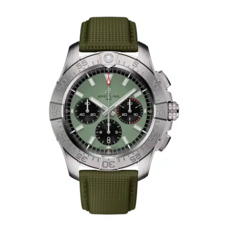 Breitling Avenger B01 Chronograph AB0147101L1X1 44mm Green Dial Unidirectional, Ratcheted Rotating Bezel Stainless Steel With Green Calfskin Leather Strap Watch