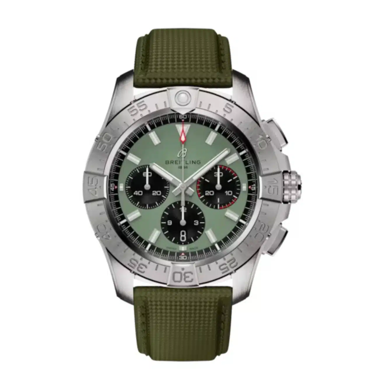 Breitling Avenger B01 Chronogragh AB0147101L1X1 44mm Green Dial Unidirectional, Ratcheted Rotating Bezel Stainless Steel With Green Calfskin Leather Strap Watch