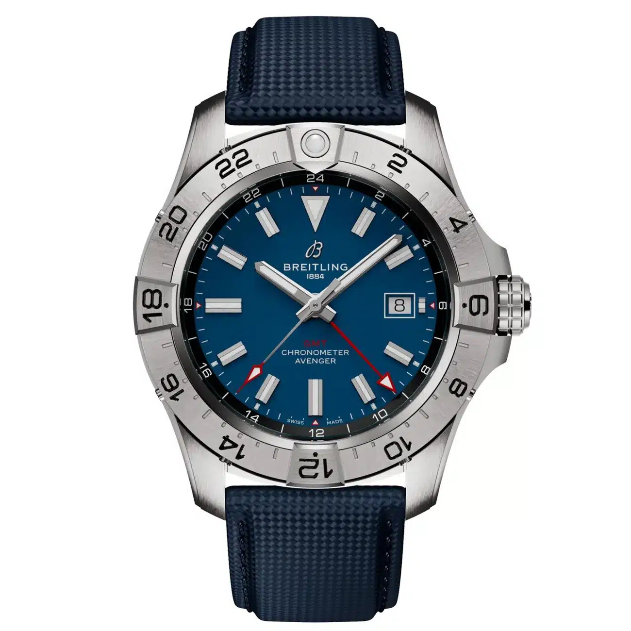 Breitling Avenger GMT Blue Dial A32320101C1X1 Stainless Steel Watch Blue Calfskin Leather Strap