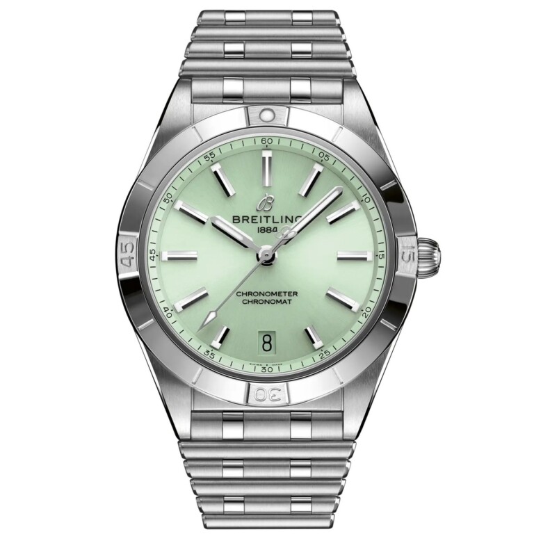 Breitling Chronomat 36 Automatic Watch A10380101L1A1 Stainless Steel Mint Green Dial