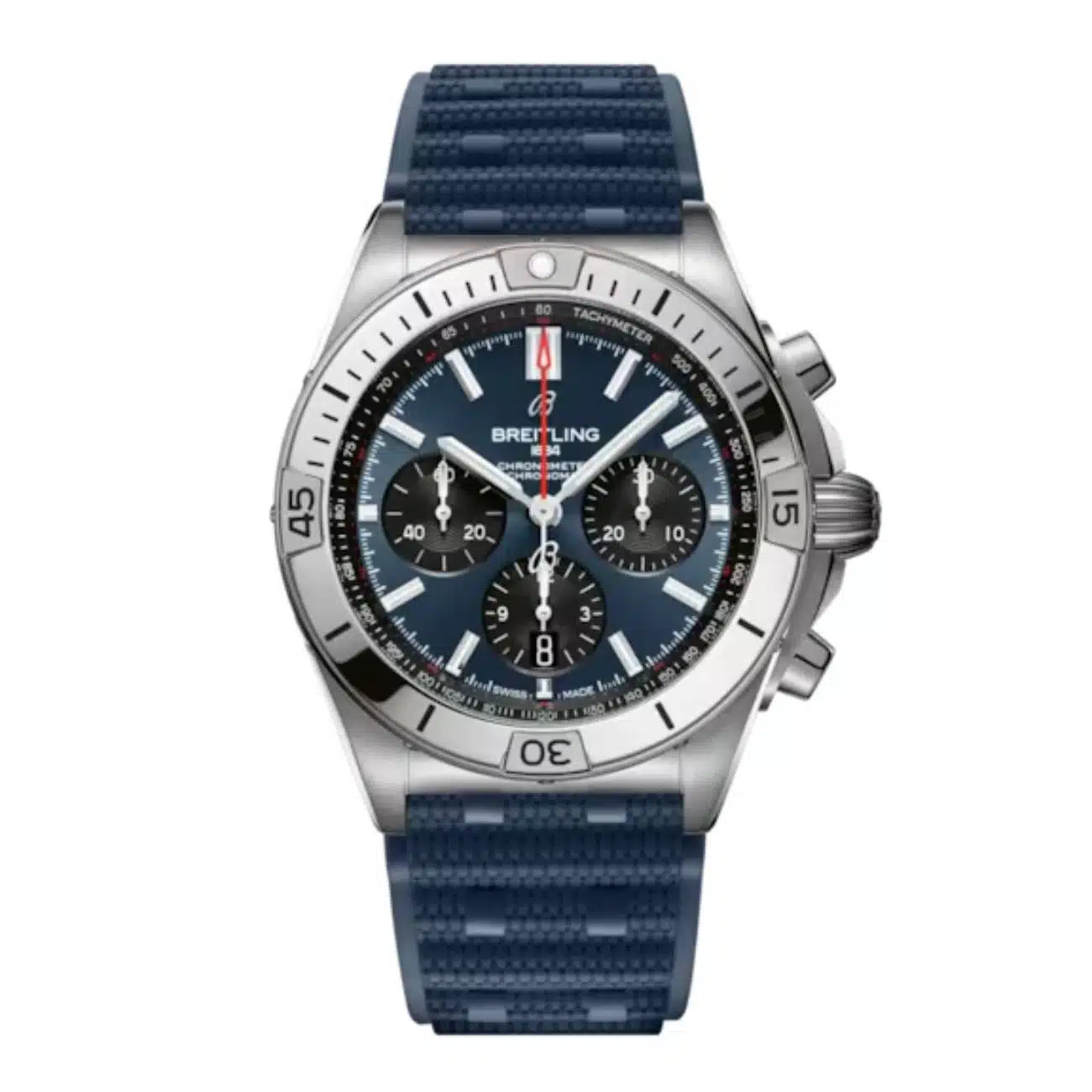 Breitling Chronomat B01 AB0134101C1S1 42mm Blue Dial Unidirectional, Ratcheted Rotating Bezel Stainless Steel With Blue Rubber Strap Watch