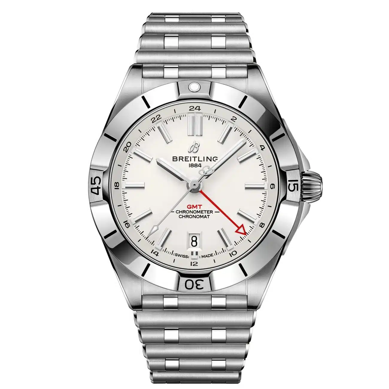 Breitling Chronomat GMT A32398101A1A1 40mm White Dial Uni-directional Bezel Stainless Steel Watch