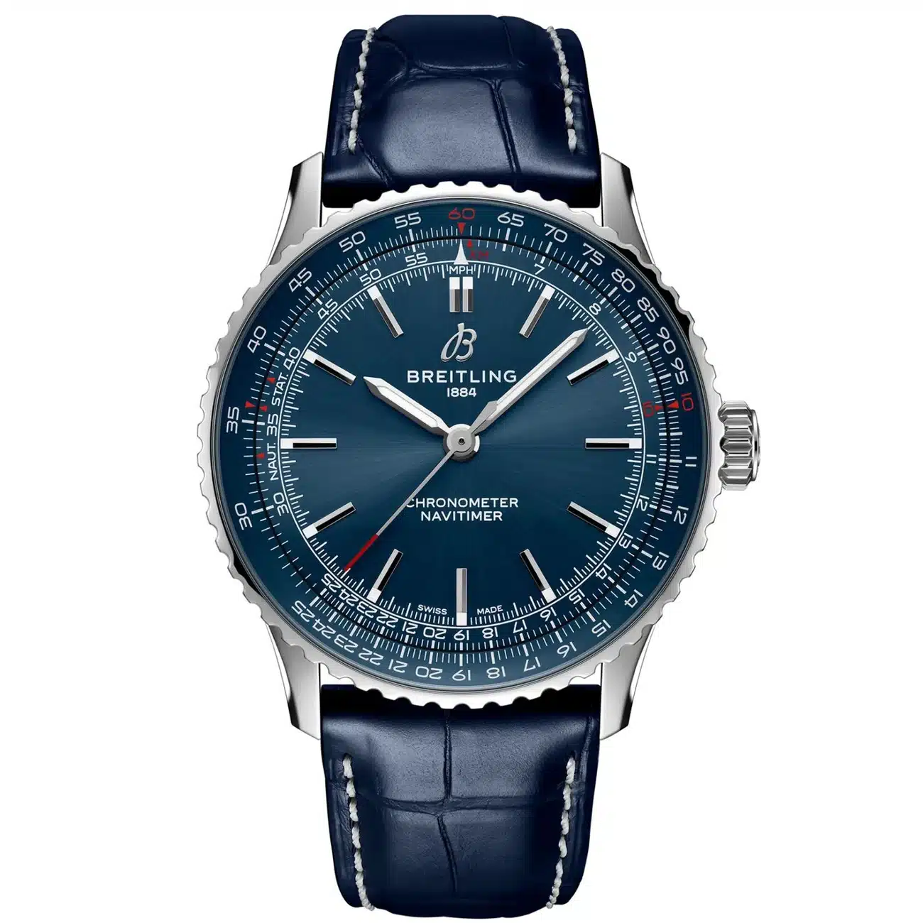 Breitling Navitimer A17329161C1P1 Blue Dial Automatic Stainless Steel with Blue Leather Watch 2024