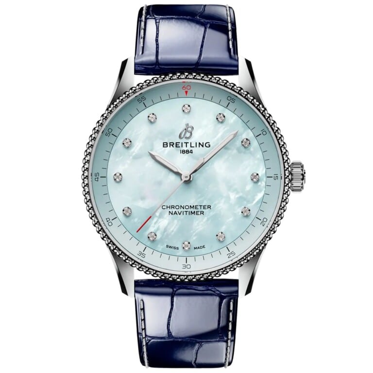 Breitling Navitimer Chronometer A77320171C1P1 Quartz Stainless Steel with Blue Alligator Leather Watch Blue MOP Dial