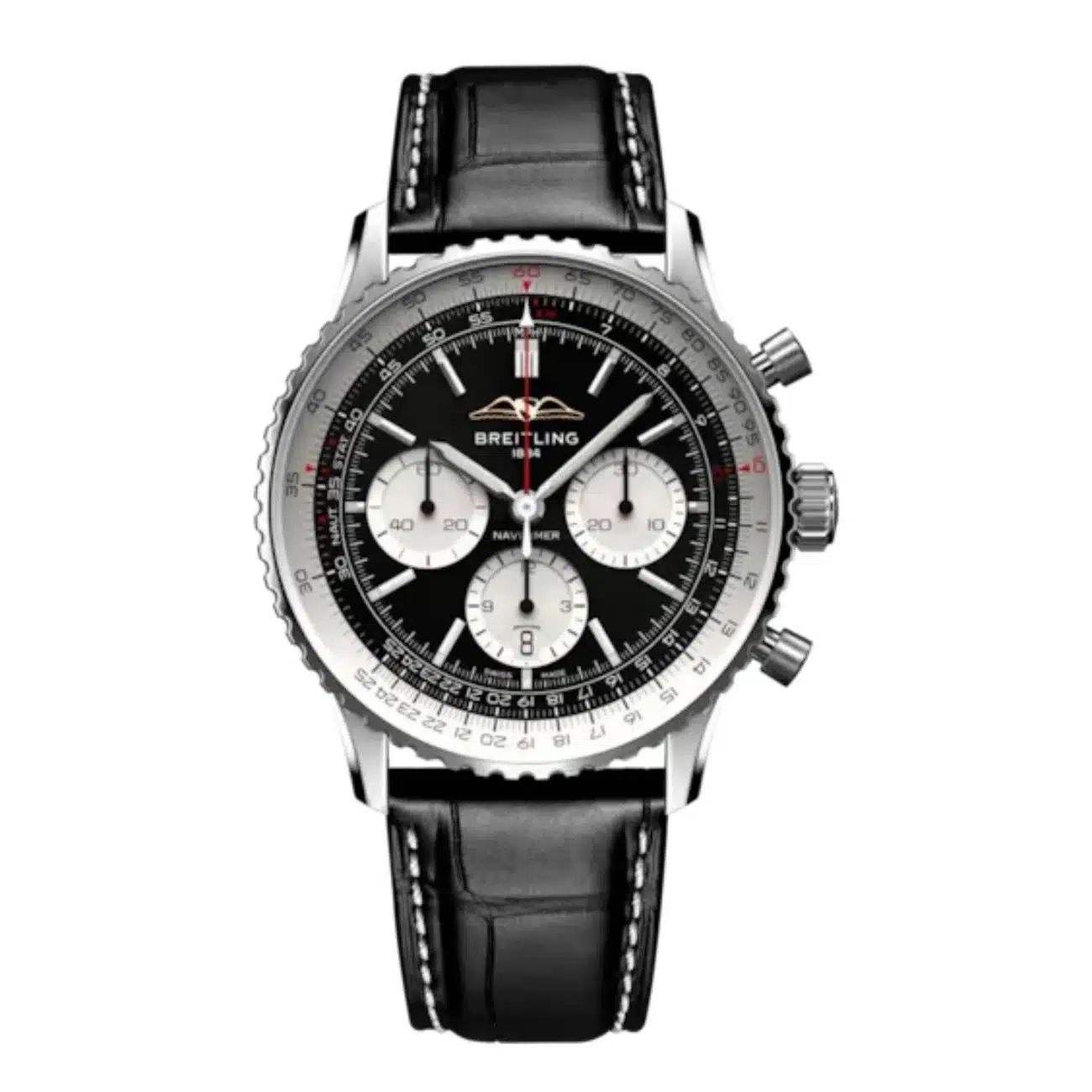 Breitling Navitimer B01 Chronograph AB0138211B1P1 43mm Black Dial Bidirectional Rotating Bezel Stainless steel with Black Alligator Strap Leather Watch