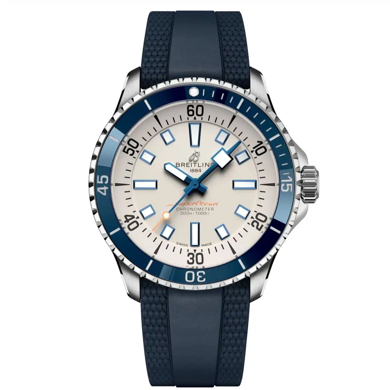 Breitling Superocean Automatic 42mm A17375E71G1S1 Silver Dial Steel with Blue Rubber