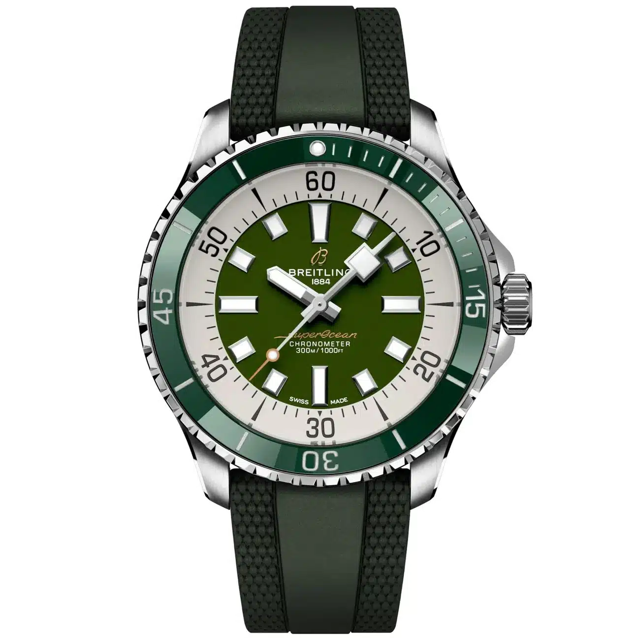Breitling Superocean Automatic 44mm A17376A31L1S1 Green Dial Stainless Steel With Green Rubber Band