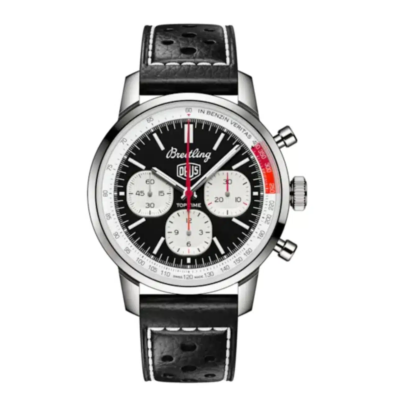 Breitling TOP TIME B01 Deus Chronograph AB01765A1B1X1 41mm Black Dial Fixed Bezel Stainless Steel With Black Calfskin Leather Strap Watch