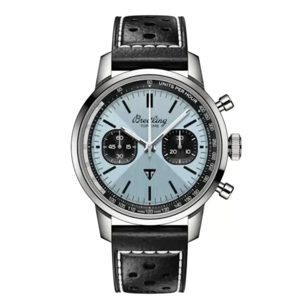 Breitling Top Time B01 Triumph Chronograph AB01764A1C1X1 41mm Ice Blue Dial Fixed Bezel Stainless Steel with Black Calfskin Leather Strap Watch
