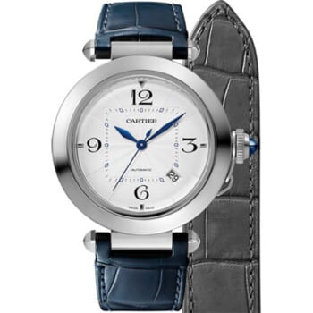 Cartier Pasha WSPA0010 41mm stainless steel watch, silver dial, alligator strap