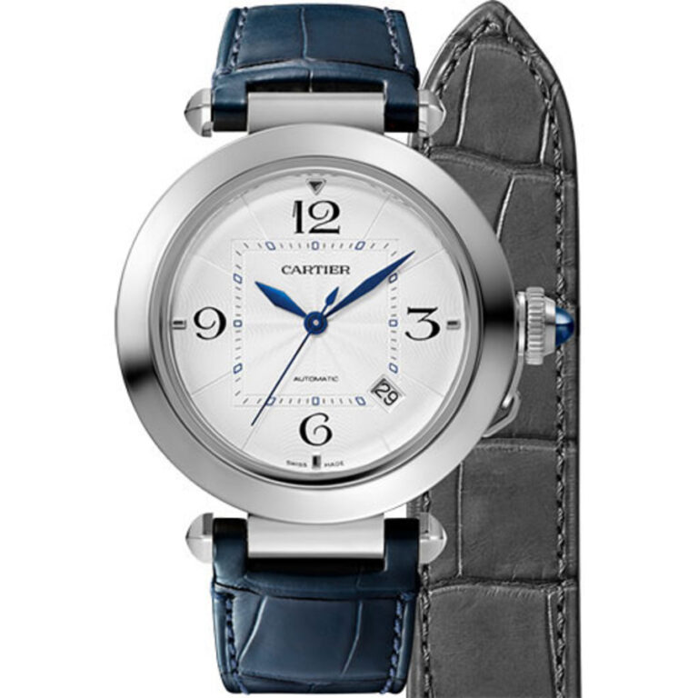 Cartier Pasha WSPA0010 41mm stainless steel watch, silver dial, alligator strap
