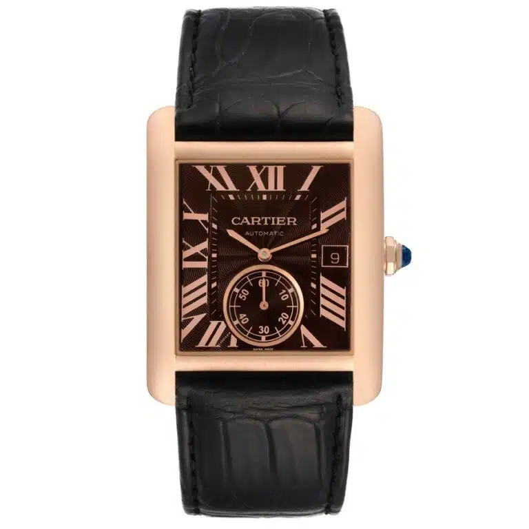 Cartier Tank W5330002 Rose Gold With Brown Leather Watch Brown Roman Dial