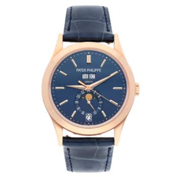 Patek Philippe Annual Calendar 5396R-014 rose gold watch, blue dial detail